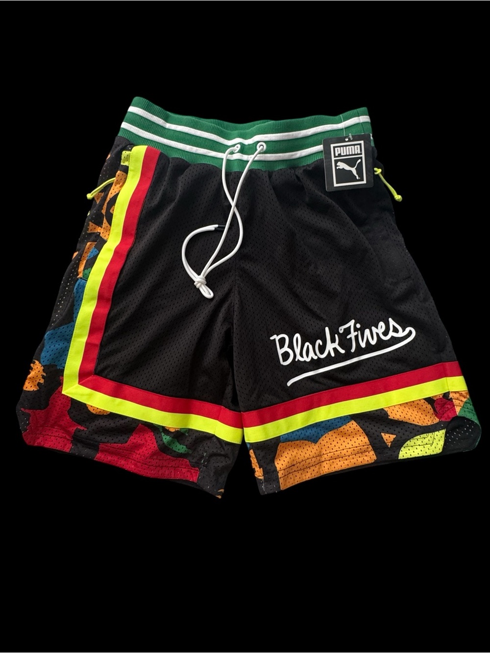 New men’s PUMA Black Fives Black Multicolor Men's Basketball Shorts small
